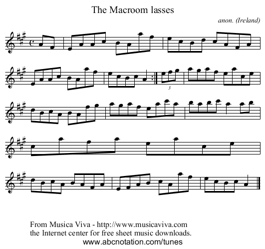 The Macroom lasses - staff notation