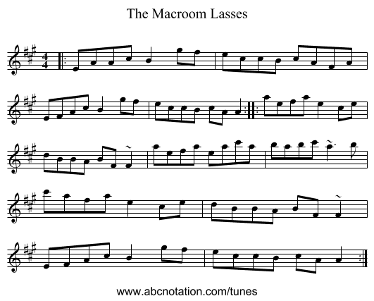 The Macroom Lasses - staff notation