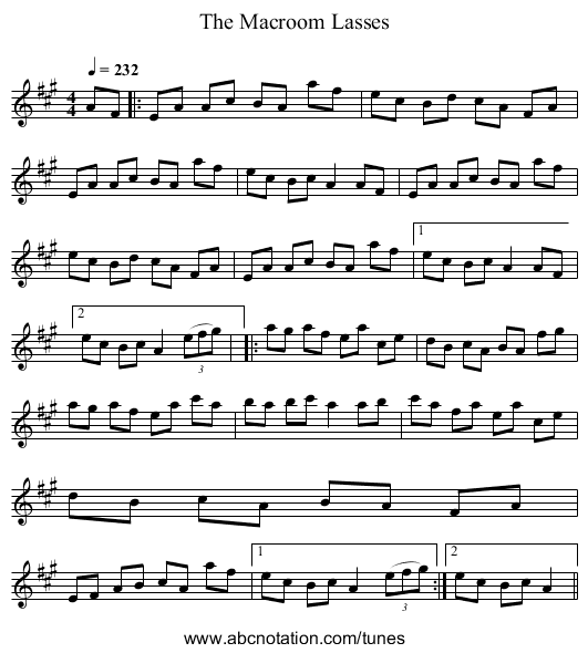 The Macroom Lasses - staff notation