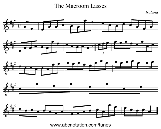 The Macroom Lasses - staff notation