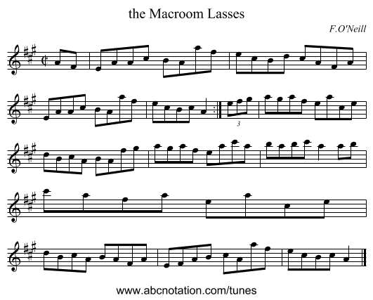 the Macroom Lasses - staff notation