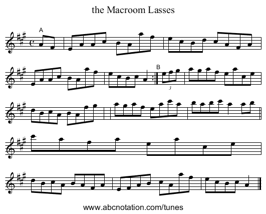 the Macroom Lasses - staff notation