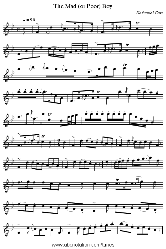 The Mad (or Poor) Boy - staff notation