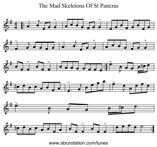 The Mad Skeletons Of St Pancras - staff notation