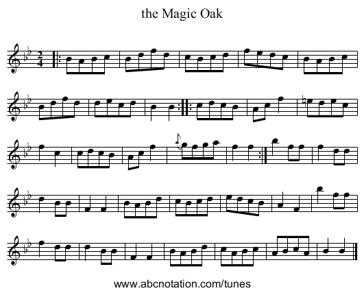 the Magic Oak - staff notation