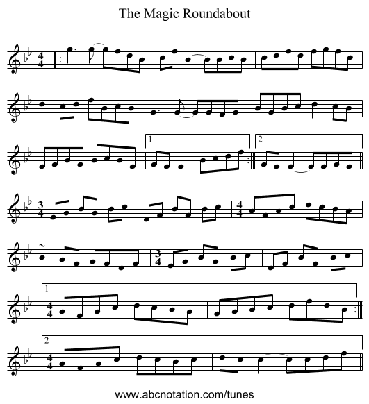 The Magic Roundabout - staff notation