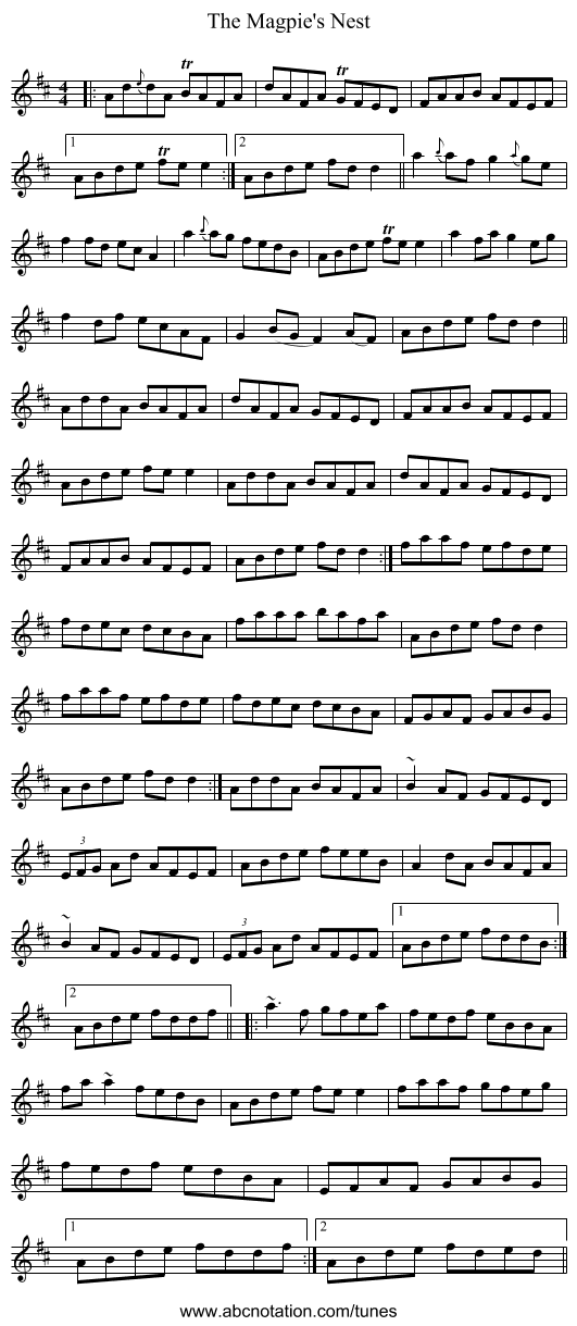 The Magpie's Nest - staff notation