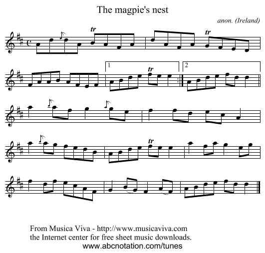 The magpie's nest - staff notation