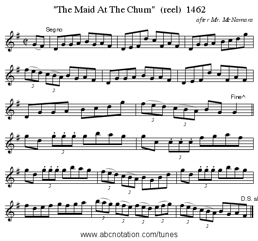 The Maid At The Churn (reel) 1462 - staff notation