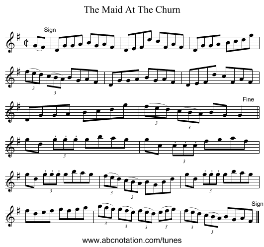 The Maid At The Churn - staff notation