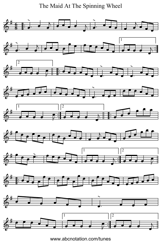 The Maid At The Spinning Wheel - staff notation