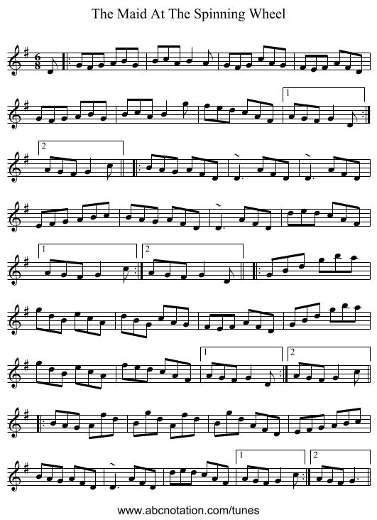 The Maid At The Spinning Wheel - staff notation