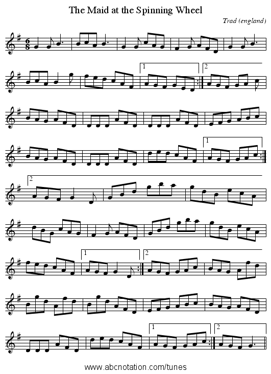 The Maid at the Spinning Wheel - staff notation
