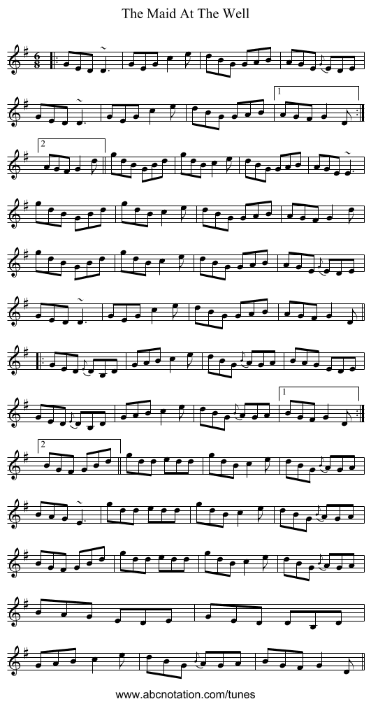 The Maid At The Well - staff notation
