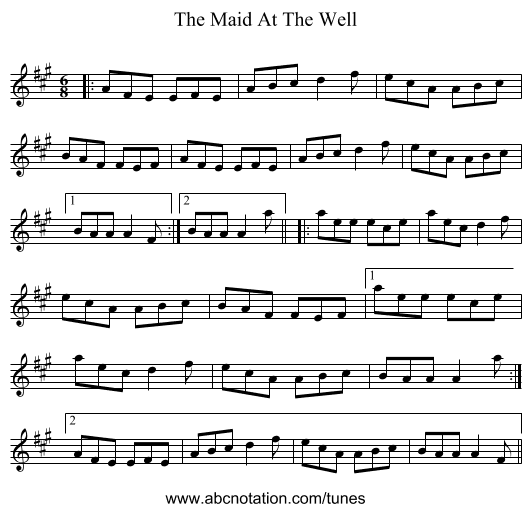 The Maid At The Well - staff notation