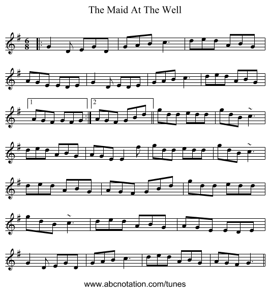 The Maid At The Well - staff notation
