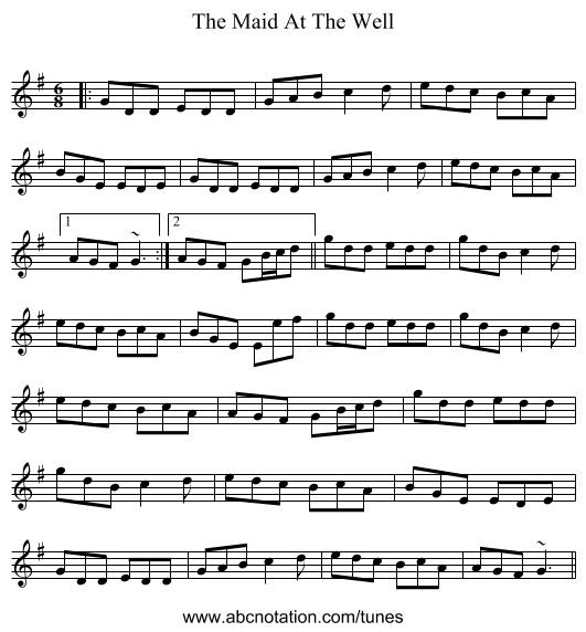 The Maid At The Well - staff notation