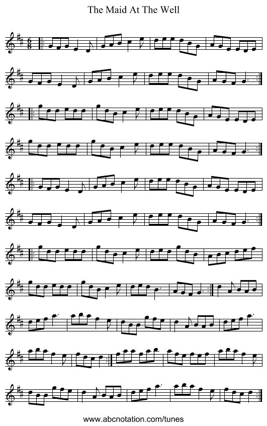 The Maid At The Well - staff notation