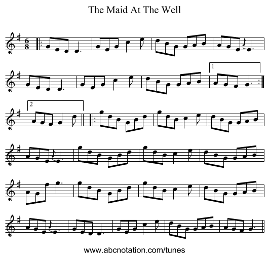 The Maid At The Well - staff notation