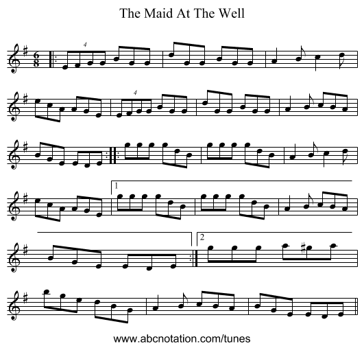 The Maid At The Well - staff notation
