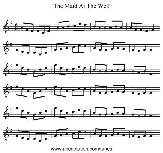 The Maid At The Well - staff notation