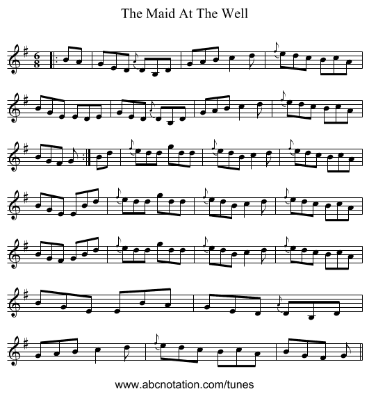 The Maid At The Well - staff notation