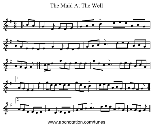 The Maid At The Well - staff notation