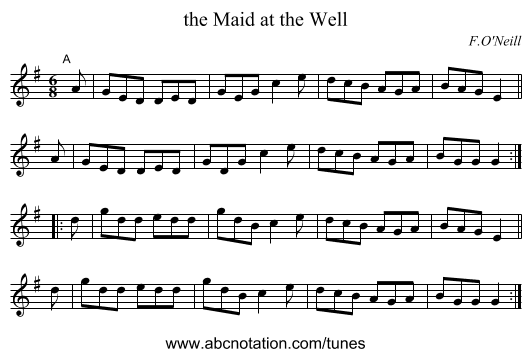 the Maid at the Well - staff notation