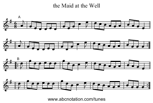 the Maid at the Well - staff notation