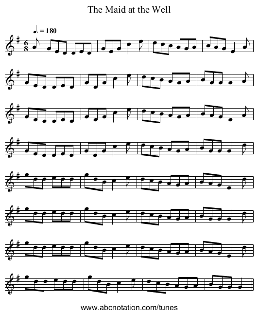 The Maid at the Well - staff notation