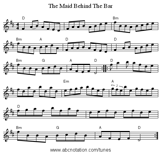The Maid Behind The Bar - staff notation