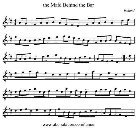the Maid Behind the Bar - staff notation