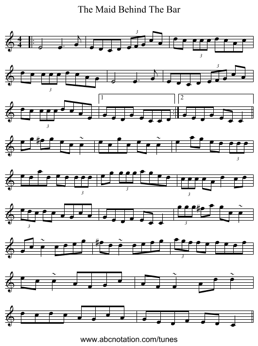 The Maid Behind The Bar - staff notation