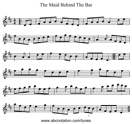 The Maid Behind The Bar - staff notation