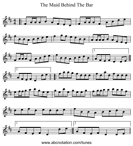 The Maid Behind The Bar - staff notation