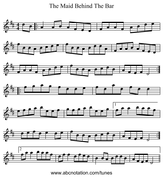 The Maid Behind The Bar - staff notation