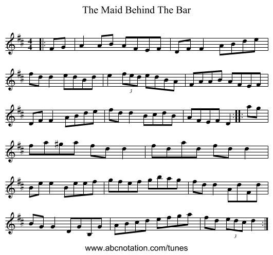 The Maid Behind The Bar - staff notation