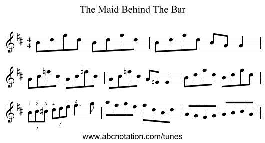 The Maid Behind The Bar - staff notation