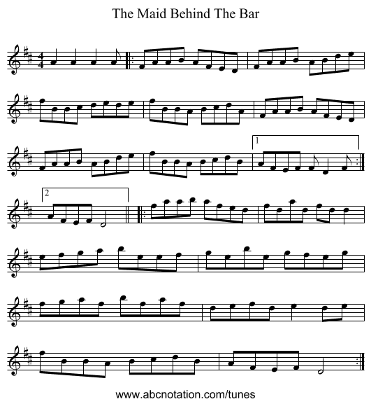 The Maid Behind The Bar - staff notation