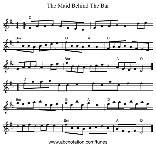 The Maid Behind The Bar - staff notation
