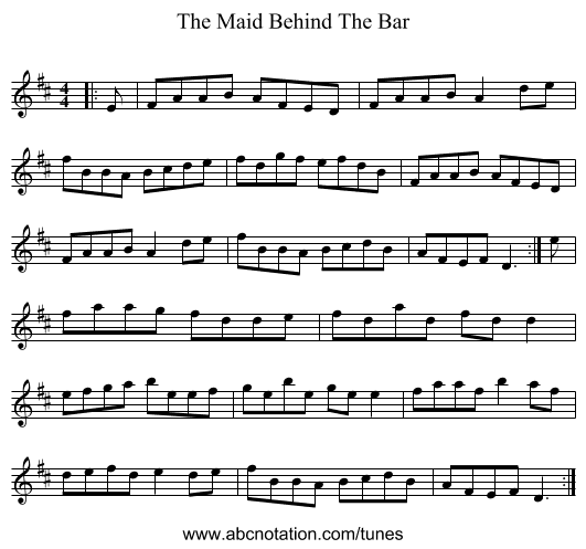 The Maid Behind The Bar - staff notation
