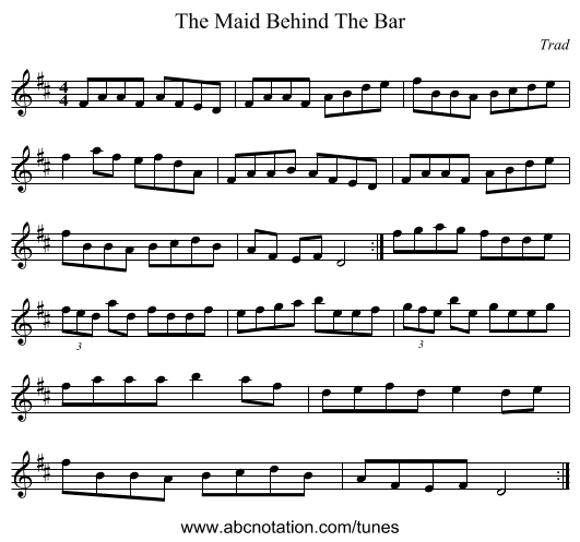 The Maid Behind The Bar - staff notation
