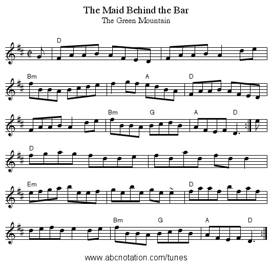 The Maid Behind the Bar - staff notation