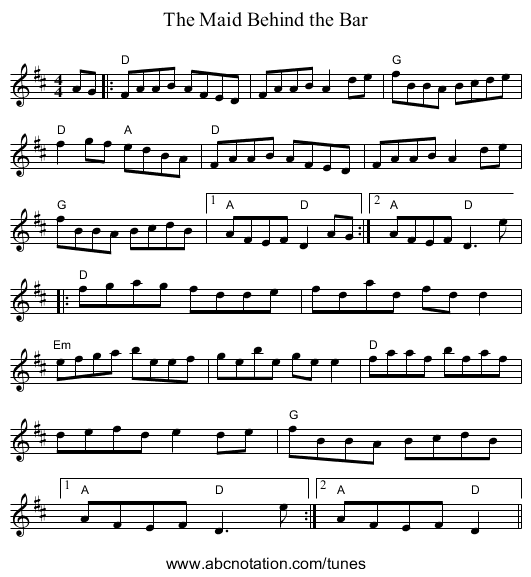 The Maid Behind the Bar - staff notation
