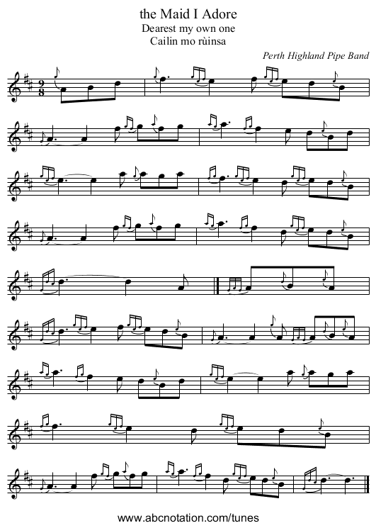 the Maid I Adore - staff notation