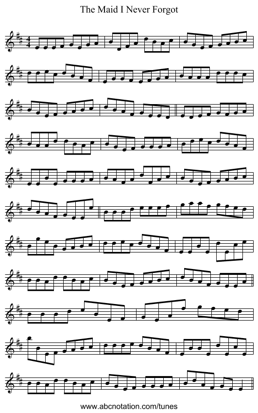 The Maid I Never Forgot - staff notation