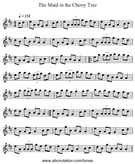 The Maid in the Cherry Tree - staff notation