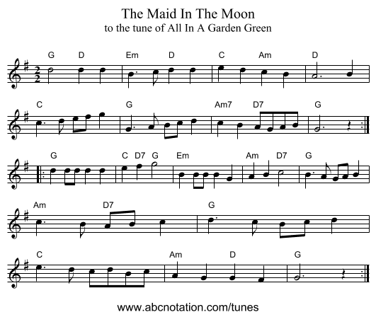 The Maid In The Moon - staff notation