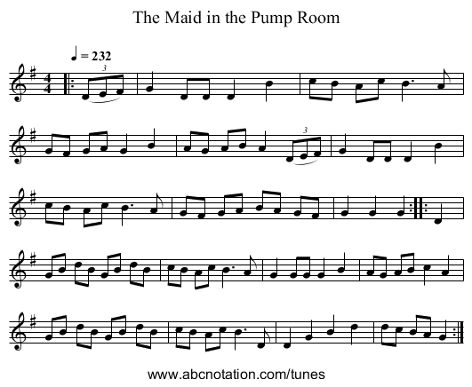 The Maid in the Pump Room - staff notation