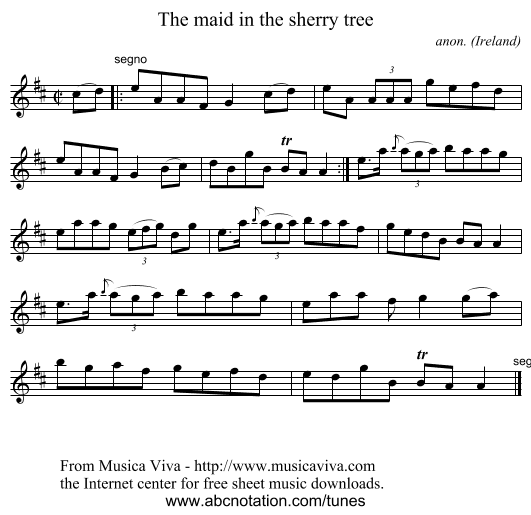 The maid in the sherry tree - staff notation